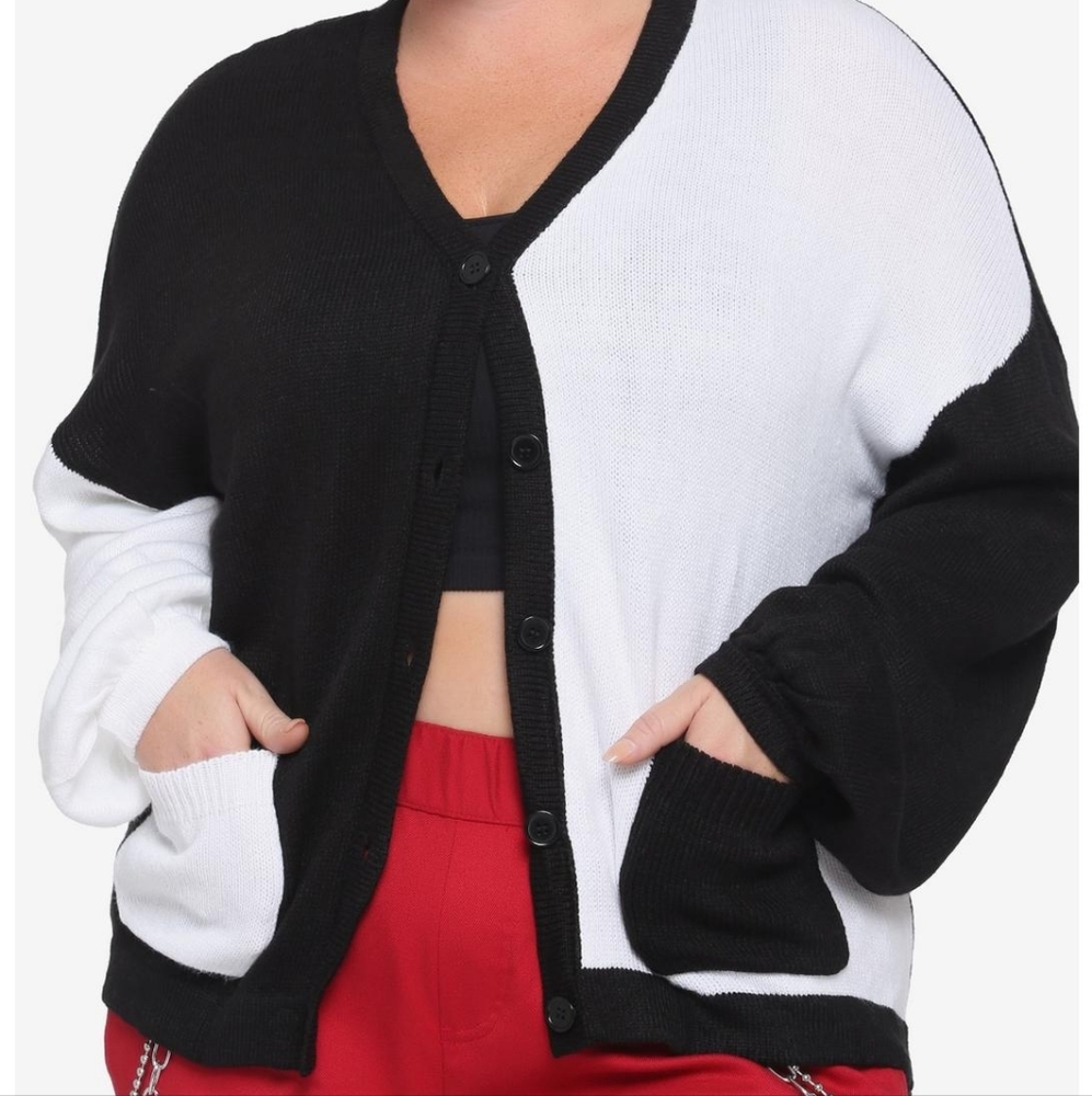 Black and white split boyfriend cardigan